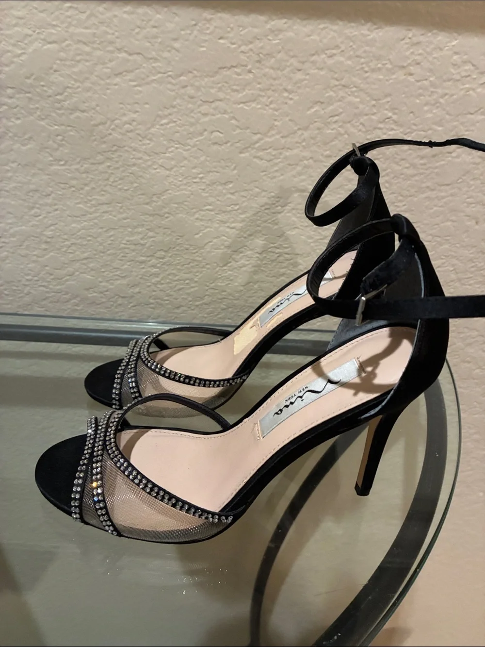 Nina Black and Nude Ankle-Strap Rhinestone sandals